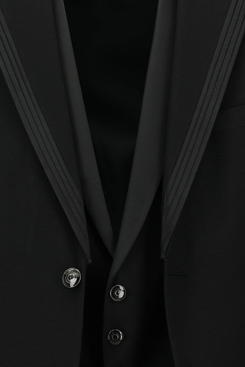 Black 7 Drop Slim Fit Narrow Cut Mono Collar Vest Tuxedo & Groom Suit