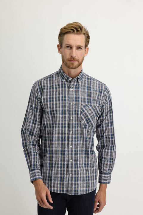 Dark Burgundy Long Sleeve Regular Fit Plaid Shirt