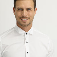 Men's White Long Sleeve Wing Collar Slim Fit Easy Care Cotton Shirt