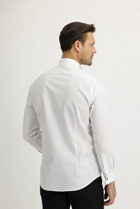 Men's White Long Sleeve Wing Collar Slim Fit Easy Care Cotton Shirt