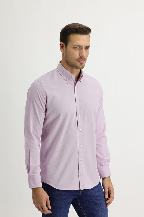 Light Purple Long Sleeve Slim Fit Oxford Shirt