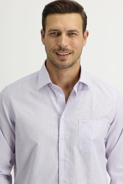 Lilac Long Sleeve Regular Fit Plaid Shirt