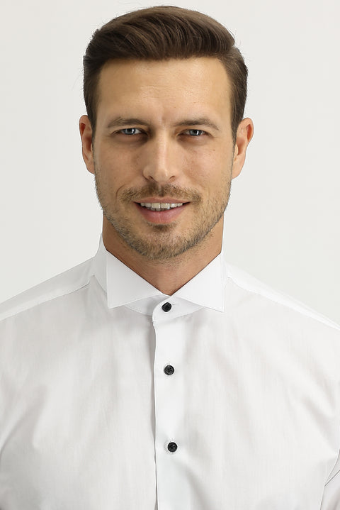 White Long-Sleeve Stand-Collar Classic Cotton Shirt