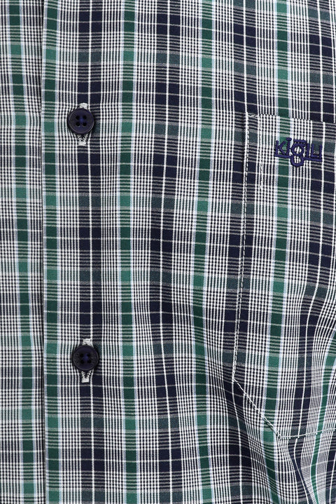 Dark Green Short Sleeve Regular Fit Plaid Shirt