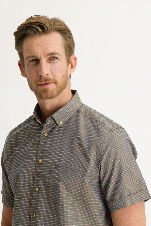 Dark Yellow Short Sleeve Regular Fit Patterned Shirt