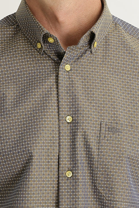 Dark Yellow Short Sleeve Regular Fit Patterned Shirt