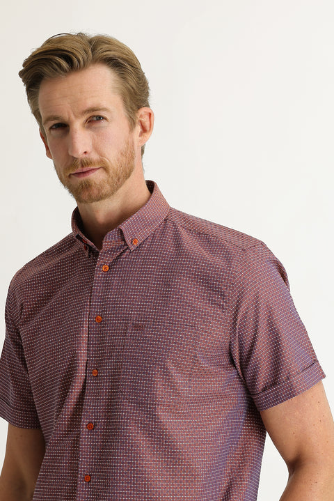 Medium Orange Short Sleeve Regular Fit Patterned Shirt