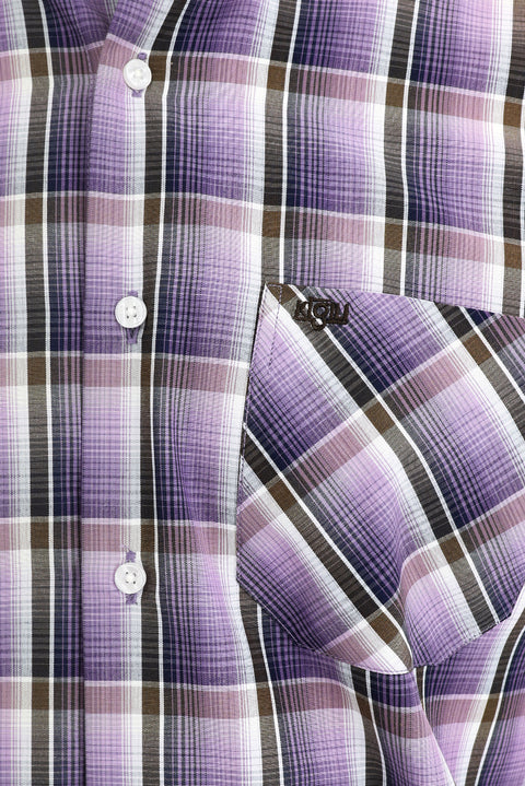 Lilac Short Sleeve Regular Fit Plaid Shirt