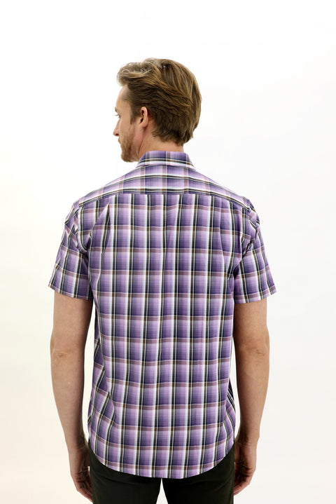 Lilac Short Sleeve Regular Fit Plaid Shirt
