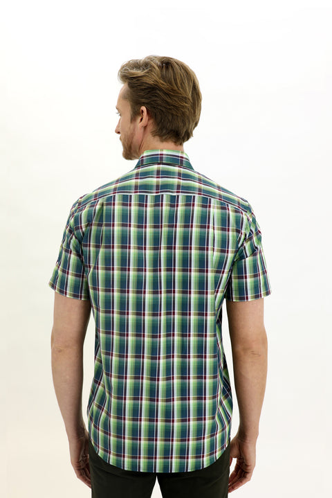 Grass Green Short Sleeve Regular Fit Plaid Shirt