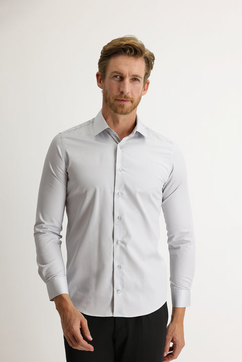 Medium Grey Long Sleeve Slim Fit Non-Iron Sateen Cotton Shirt