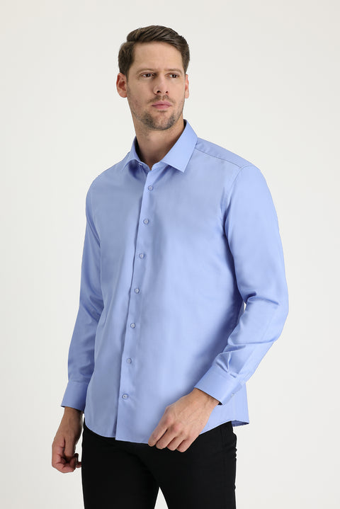 Light Blue Long Sleeve Slim Fit Classic Non-Iron Cotton Shirt