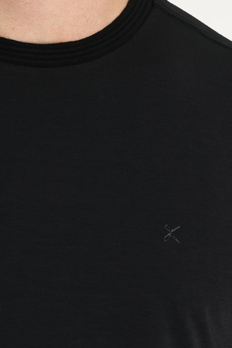 Black Crew Neck Slim Fit Embroidered T-Shirt