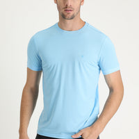 Light Blue Crew Neck Slim Fit Embroidered T-Shirt