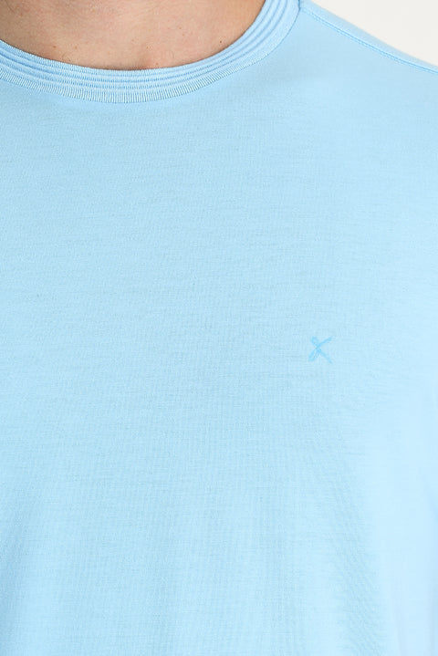 Light Blue Crew Neck Slim Fit Embroidered T-Shirt