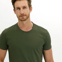 Military Khaki Crew Neck Slim Fit Narrow Cut Cotton T-Shirt