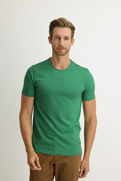 Forest Green Crew Neck Slim Fit Narrow Cut Cotton T-Shirt