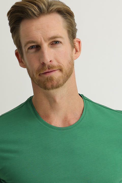 Forest Green Crew Neck Slim Fit Narrow Cut Cotton T-Shirt