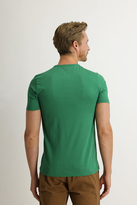 Forest Green Crew Neck Slim Fit Narrow Cut Cotton T-Shirt