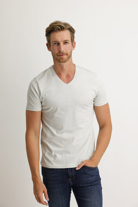 Stone V-Neck Slim Fit Narrow Cut Cotton T-Shirt