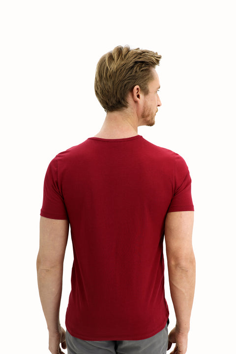Light Burgundy V-Neck Slim Fit Narrow Cut Cotton T-Shirt