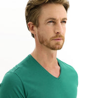 Pistachio Green V-Neck Slim Fit Narrow Cut Cotton T-Shirt