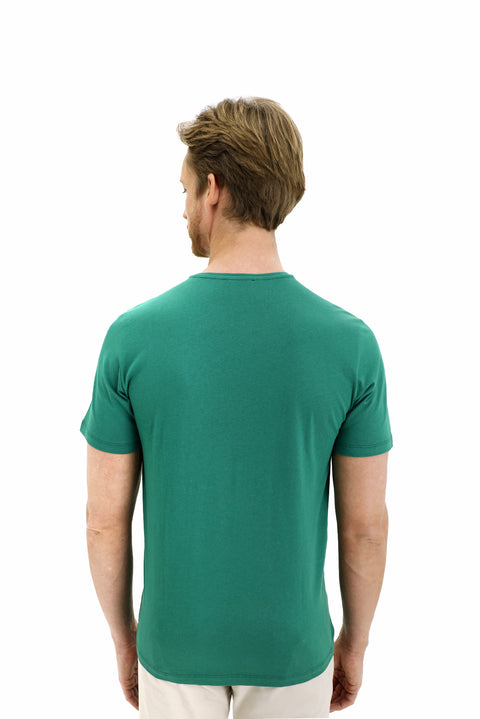 Pistachio Green V-Neck Slim Fit Narrow Cut Cotton T-Shirt