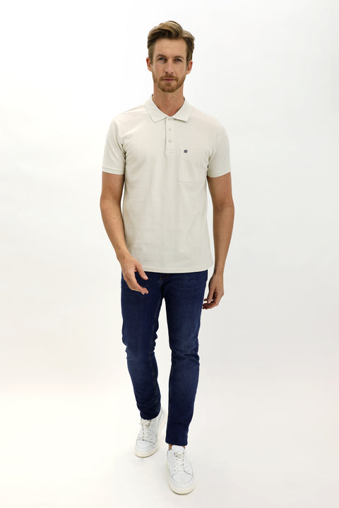 Stone Pocket Polo Collar Regular Fit Cotton T-Shirt
