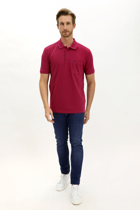 Cherry Pocket Polo Neck Regular Fit Cotton T-Shirt