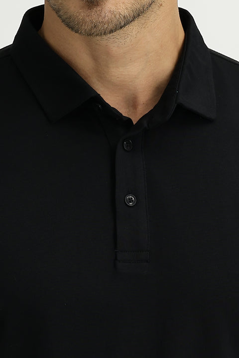 Black Polo Collar Regular Fit Cotton T-shirt