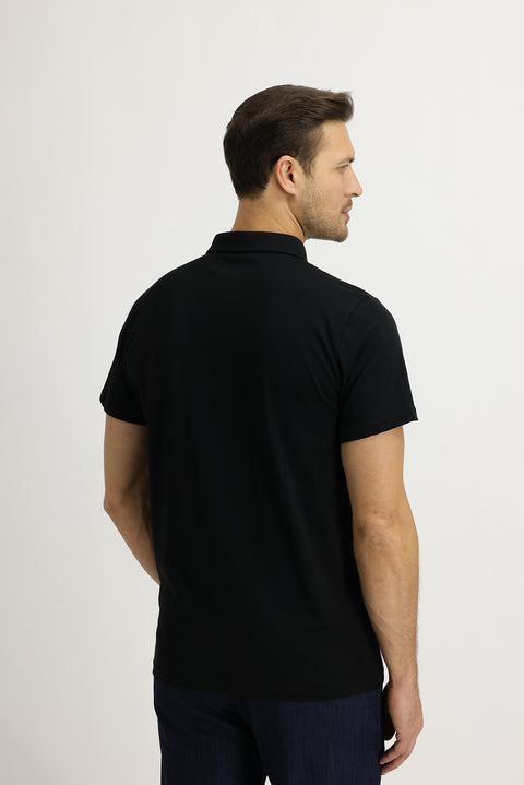 Black Polo Collar Regular Fit Cotton T-shirt