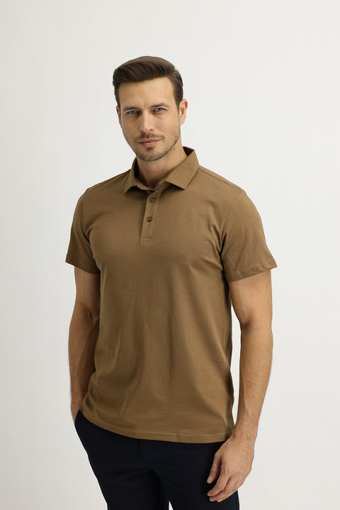 Cinnamon Polo Collar Regular Fit Cotton T-shirt