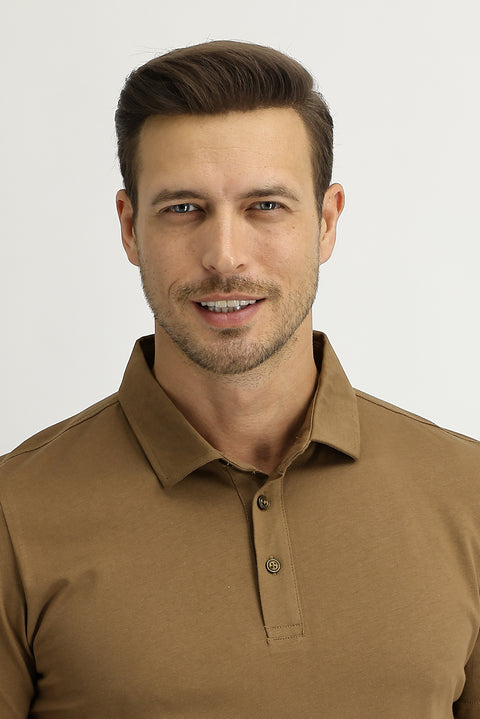 Cinnamon Polo Collar Regular Fit Cotton T-shirt