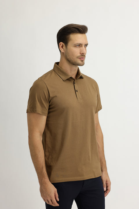 Cinnamon Polo Collar Regular Fit Cotton T-shirt