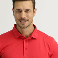 Mercan Kırmızı Polo Yaka Regular Fit Pamuk Tişört
