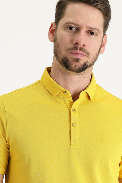 Limon Sarı Polo Yaka Regular Fit Nakışlı Tişört