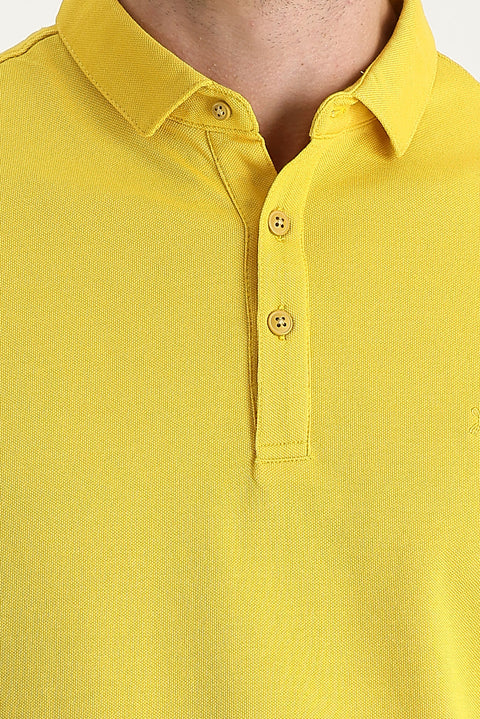 Limon Sarı Polo Yaka Regular Fit Nakışlı Tişört