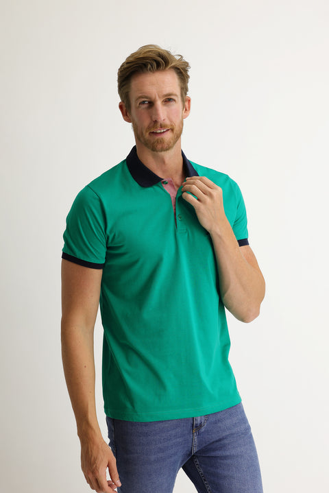 Forest Green Polo Collar Slim Fit Patterned T-shirt