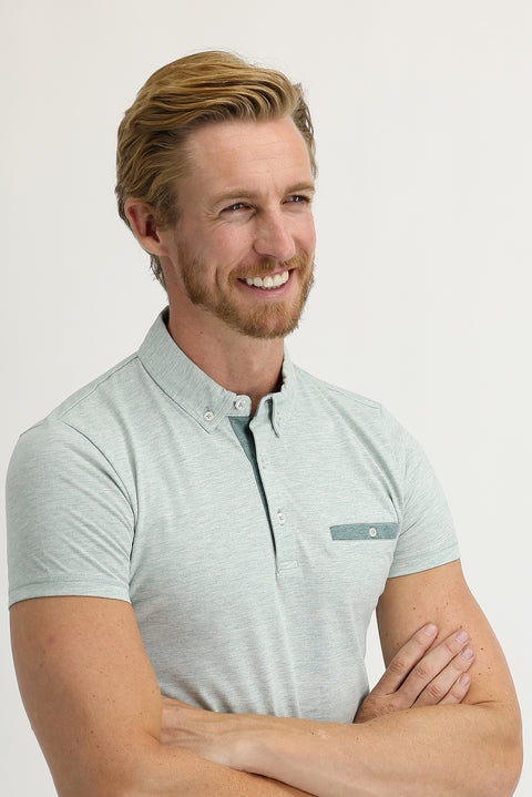 Light Green Polo Collar Slim Fit Narrow Cut T-Shirt