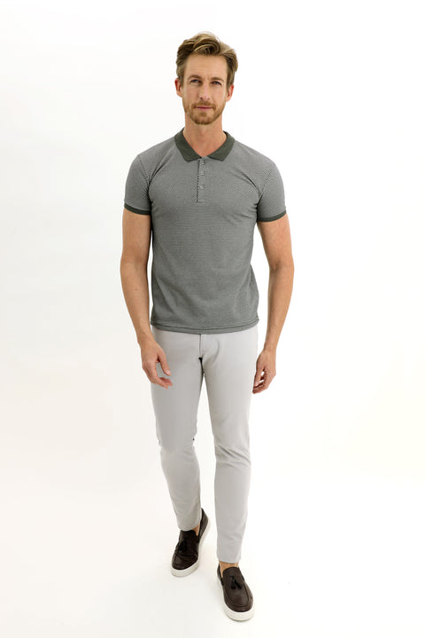 Çağla Yeşili Polo Yaka Slim Fit Dar Kesim Desenli Tişört