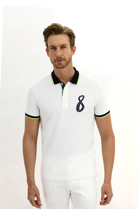 Off-white Polo Collar Slim Fit Patterned Cotton T-shirt