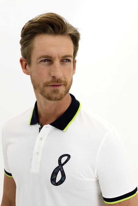 Off-white Polo Collar Slim Fit Patterned Cotton T-shirt