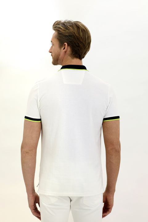 Off-white Polo Collar Slim Fit Patterned Cotton T-shirt