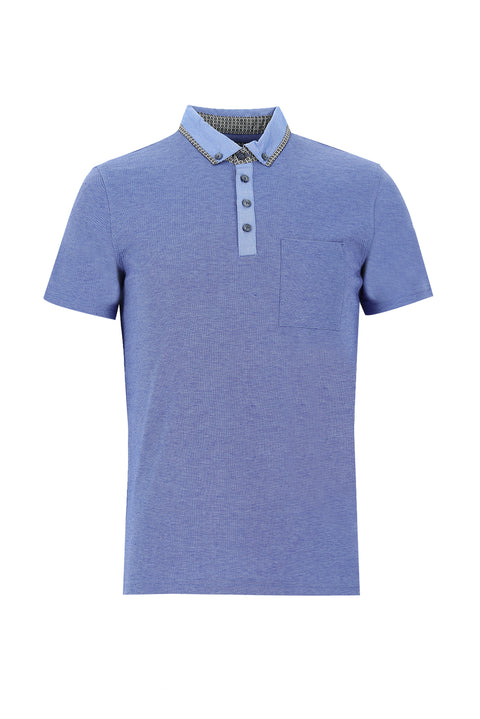 Navy Blue Polo Collar Slim Fit Narrow Cut T-Shirt