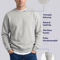 Light Grey Melange Crew Neck Oversize Cotton Sweatshirt