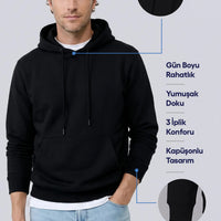 Siyah Regular Fit Kapüşonlu Pamuklu Sweatshirt