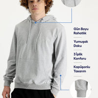 Medium Grey Melange Regular Fit Hooded Cotton Sweatshirt
