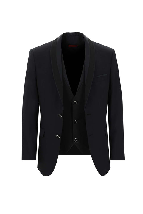 Black 7 Drop Slim Fit Narrow Cut Shawl Collar Vest Tuxedo & Groom Suit