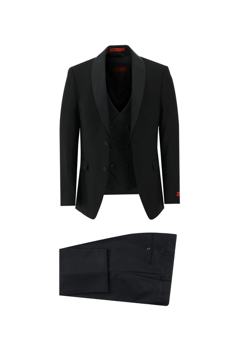 Black 7 Drop Slim Fit Narrow Cut Shawl Collar Vest Tuxedo & Groom Suit