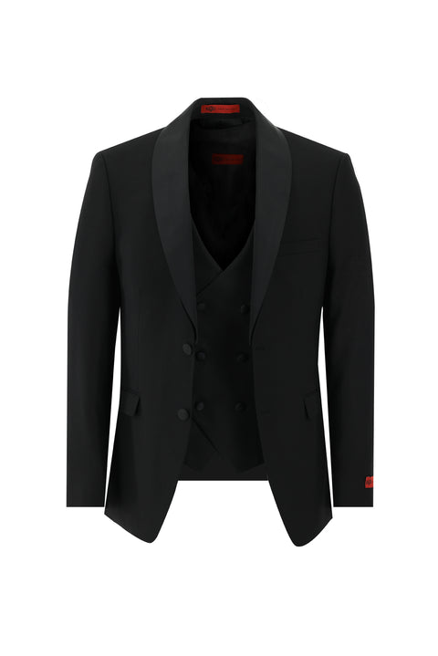 Black 7 Drop Slim Fit Narrow Cut Shawl Collar Vest Tuxedo & Groom Suit
